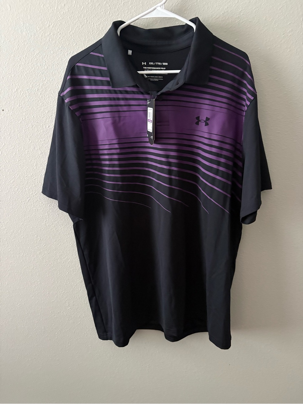 Under Armour Men’s Black and Purple Striped Performance Polo